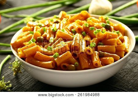 Bowl Of Pinne Pasta - Healthy Vega Food Background