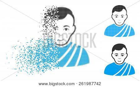 Patrician Citizen Icon With Face In Dispersed, Dotted Halftone And Undamaged Entire Versions. Points