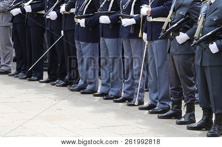 Italian Police Officers In Uniform During The Parade For The Celebration Of The Italian Armed Forces