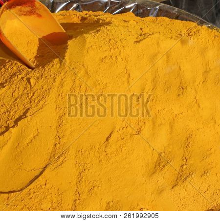 Background Of Curry Turmeric Powder For Sale In The Locale Market