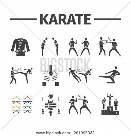 Karate Icons Set. Vector Sports Signs For Web Graphics.