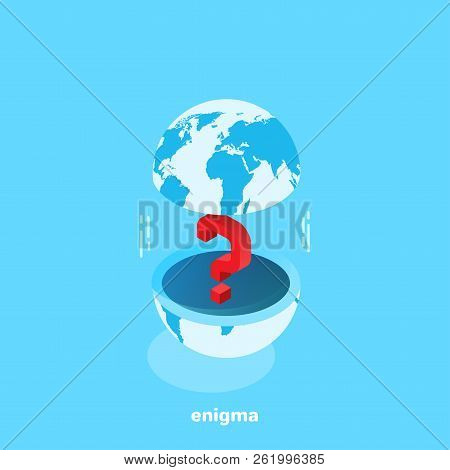 Question Mark Between The Upper And Lower Halves Of The Globe, Isometric Image