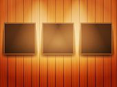 Tres marcos de cuadro en la pared de madera - diseño vectorial realista