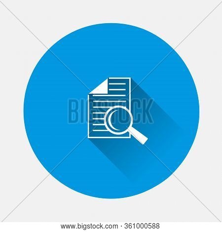 Vector Document Icon And Magnifier. Document Verification Symbol Icon On Blue Background. Flat Image