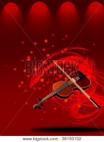 Un bel violino sul palco del teatro elegante rosso
