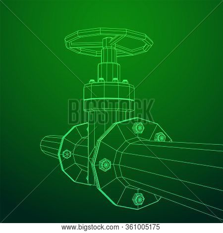 Oil Pipeline With Valve Business Concept. Finance Economy Polygonal Petrol Production. Petroleum Fue