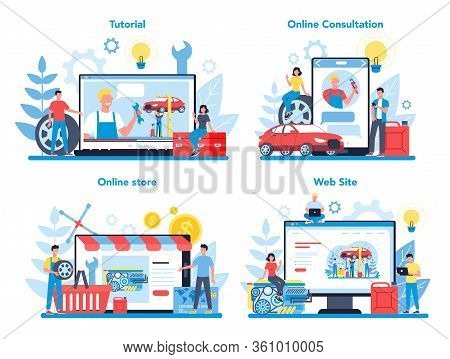 Car Service Online Service Or Platform On Differernt Device Concept Set
