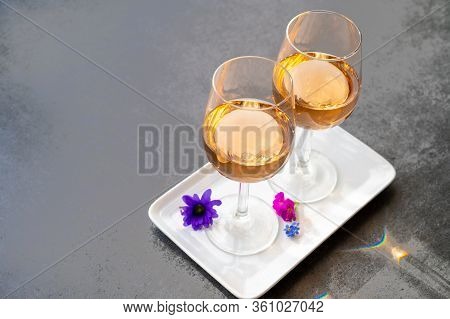 French Rose Wine From Provence In Two Glasses In Spring Sunny Day
