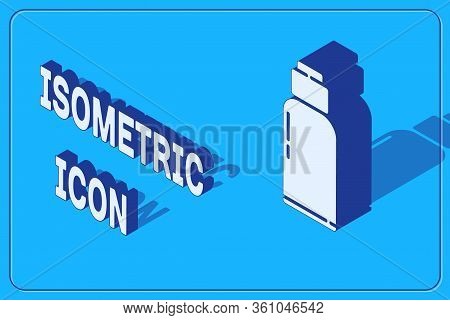 Isometric Canteen Water Bottle Icon Isolated On Blue Background. Tourist Flask Icon. Jar Of Water Us