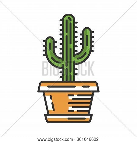 Saguaro Cactus In Pot Color Icon. Arizona State Wildflower. Mexican Tequila Cactus. House And Garden