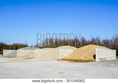 Aggregate For Concrete Production At Stockpile Of Concrete Mixing Plant