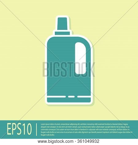 Green Fabric Softener Icon Isolated On Yellow Background. Liquid Laundry Detergent, Conditioner, Cle