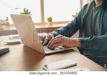 Creative Workplace - Organized Work Space As You Like For Inspiration. Man Working In Office In Comf