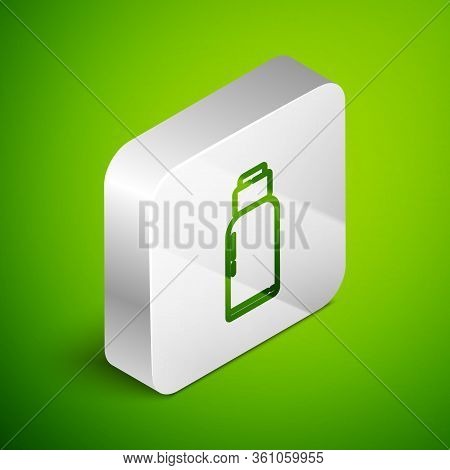 Isometric Line Canteen Water Bottle Icon Isolated On Green Background. Tourist Flask Icon. Jar Of Wa