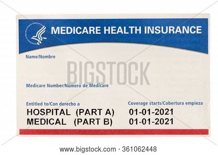 Blank And Empty Unfilled Usa Medical Insurance Medicare Card Isolated Against A White Background