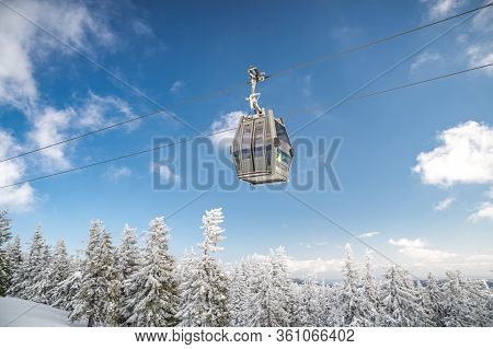 Krkonose, Czech Republic, March 2020 - Cableway To Snezka Summit In Krkonose National Park In Winter