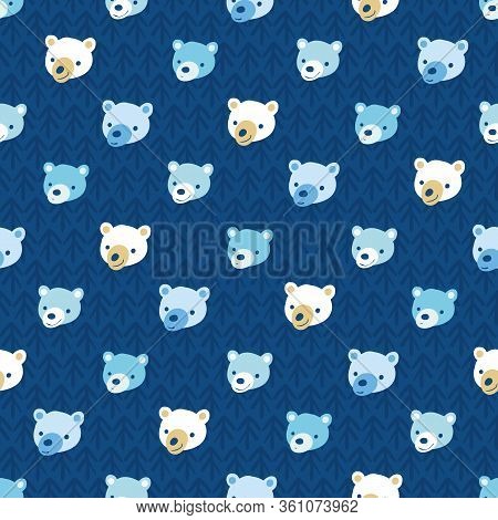 Bears Seamless Vector Pattern In Blue Colors. Cildish Surface Print Design. For Nursery Fabrics, Gre