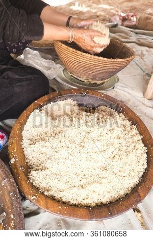 Preparing Couscous In M'hamid El Ghizlane.