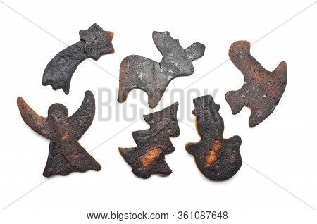 Various Burned Christmas Biscuits Isolated