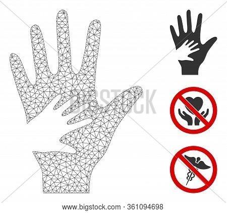 Mesh Help Hand Polygonal Symbol Vector Illustration. Model Is Based On Help Hand Flat Icon. Triangul