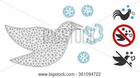 Mesh Bird Flu Polygonal Icon Vector Illustration. Carcass Model Is Based On Bird Flu Flat Icon. Tria