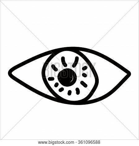 Human Eye In Hand Drawn Doodle Style Isolated On White Background. Vector Stock Outline Illustration