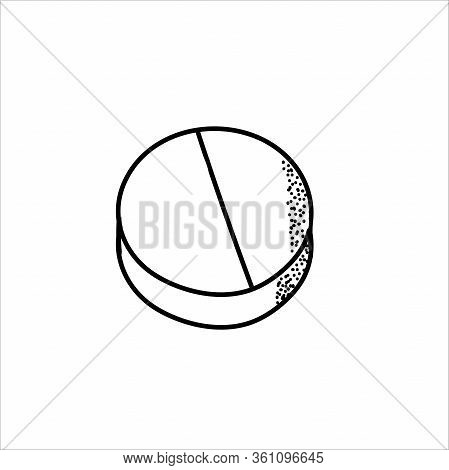 Two Pills Or Tablets Capsules In Hand Drawn Doodle Style Isolated On White Background. Vector Stock 
