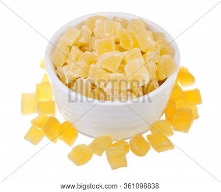 Sweet Pineapple Succade Cubes On White Background