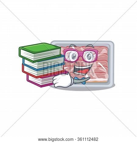 A Diligent Student In Frozen Smoked Bacon Mascot Design Concept With Books