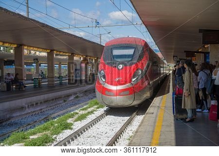 Florence, Italy - December 25, 2017: Trenitalia Frecciarossa Etr 1000 High-speed Passenger Train Arr