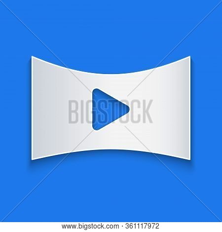 Paper Cut Online Play Video Icon Isolated On Blue Background. Film Strip With Play Sign. Paper Art S