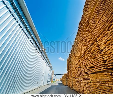 Lumber Ready For Loading Into A Dry Kiln. Wood Drying In Containers