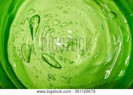 Aloe Vera Cosmetic Gel. Gel Texture With Bubbles On Isolated White Background. Concept Of Natural Co