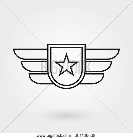 Wings With Shield Icon. Military And Army Badge. Pilot Logo. Vector Illustration.