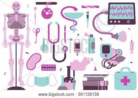A Set Of Clipart On The Topic Of Medicene And Science. Vector.