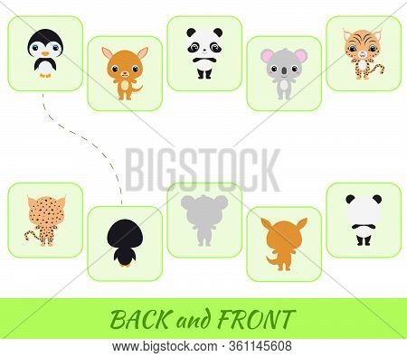 Matching Educational Game For Children. Find The Back And Front Cartoon Animals. Educational Activit