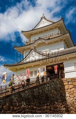 Odawara, Japan - March 14: Tourists Visit The Odawara Castle Park In Kanto Region March 14, 2019 In 