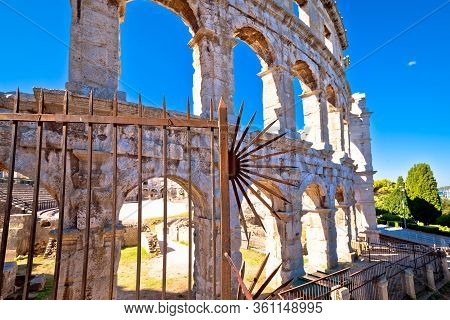 Arena Pula Historic Roman Amphitheater Ruins View, Istria Region Of Croatia