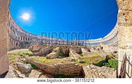 Arena Pula. Ancient Ruins Of Roman Amphitheatre In Pula, Istria Region Of Croatia