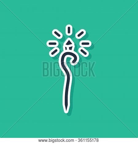 Blue Magic Staff Icon Isolated On Green Background. Magic Wand, Scepter, Stick, Rod. Vector Illustra