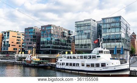 Hamburg, Germany - June 23, 2019 Historical Ships In Port Sandtorhafen Of Hamburg Port District Hafe