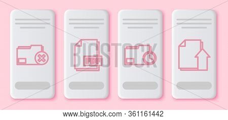 Set Line Delete Folder, Pdf File Document, Document Folder With Clock And Upload File Document. Whit