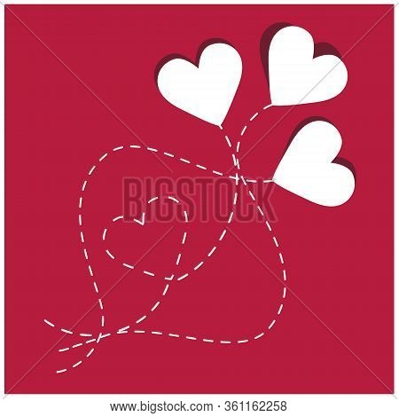 Valentine Heart Flying Balloonon On White Background. Valentines Day. Love Trendy Flat Style For Gra