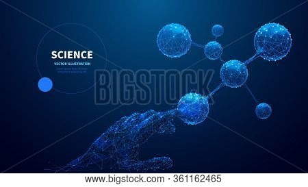 Blue Abstract 3d Isolated Human Hand Touching A Molecule
On Innovation Technology Background. Low Po