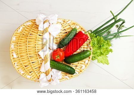 Close-up - Vegetables For Proper Diet In A Wicker Basket