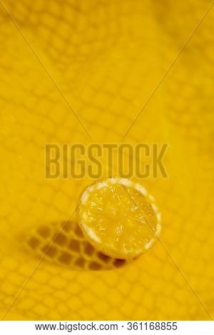 Cross Section Lemon Yellow Slice Background Close-up Net Netting Packing Package