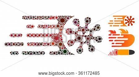 Mosaic Gone Viral United From Flu Virus Icons In Different Sizes, Red Colors. Vector Pathogen Icons 