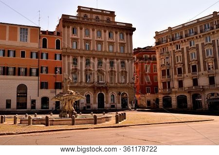 April 8th 2020, Rome, Italy: View Of The Barberini Square Without Tourists Due To The Lockdown