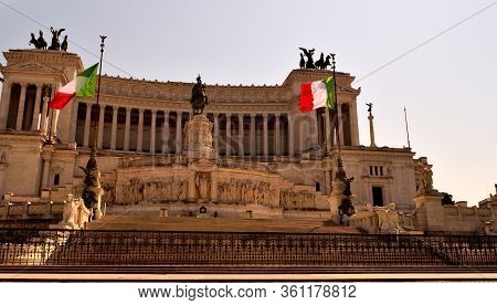 View Of The Altar Of The Fatherland Without Tourists Due To The Lockdown