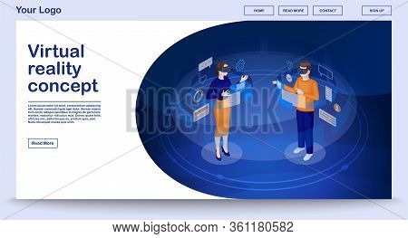 Virtual Reality Webpage Vector Template With Isometric Illustration. Futuristic Digital Technology. 